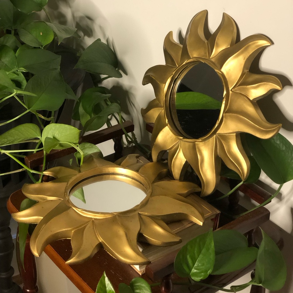 Set of 2 Pier 1 Imports Gold Sunburst Wall Mirrors 12" Boho Retro